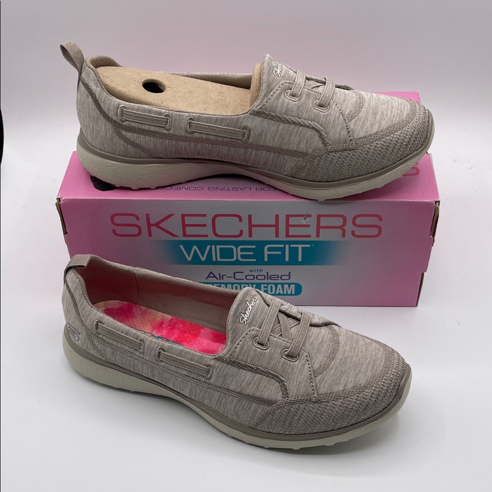 Skechers Neutral Beige Wide Fit Slip-On Moccasins